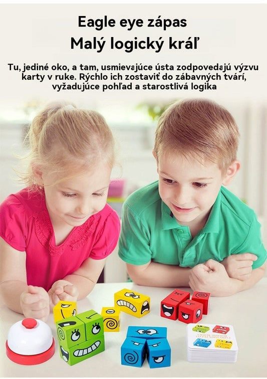 Drevené hračky Rubikova kocka meniace tvár【16 stavebných blokov + 64 kariet + 1 zvonček】