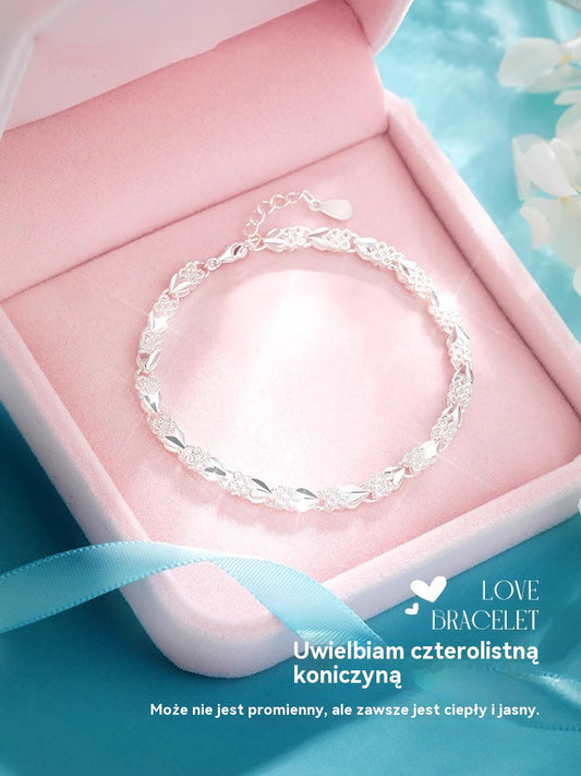 Uwielbiam nową modną bransoletkę ze srebra próby 925 z czterolistną koniczyną dla kobiet