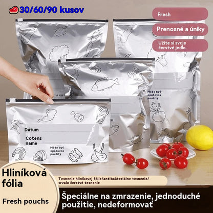 Vrecko z hliníkovej fólie potravinárskej kvality so zipsom na zachovanie čerstvosti, vhodné do domácej chladničky